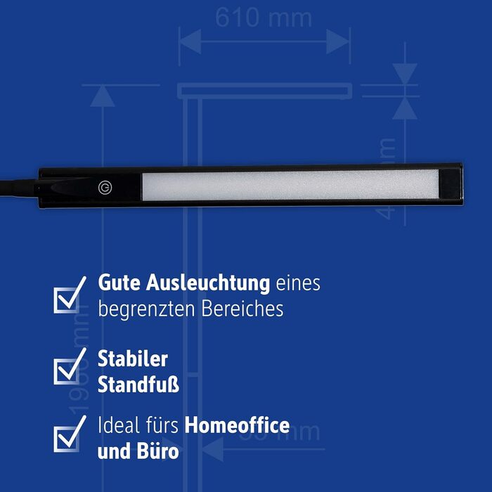 Світлодіодний торшер Maul MAULpirro Світлодіодна лампа з регулюванням яскравості Елегантне робоче світло для офісу та дому Енергоефективний торшер з регулюванням яскравості та колірною температурою 3000K Чорна підставка під торшер Чорний