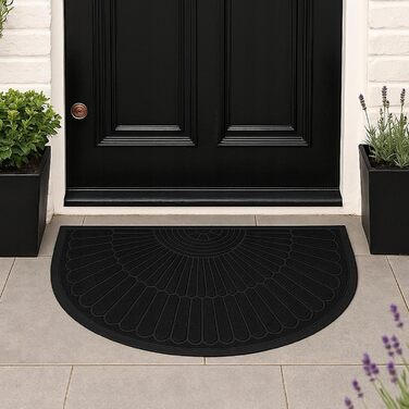 Килимок для дверей Tivoli напівкруглий 60x90 см для використання всередині та зовні приміщень чорний, нековзний, сучасний 3D-дизайн, брудозатримуючий килимок - легкоочисний килимок для дверей, чорний, 60 x 90 см (півколо)