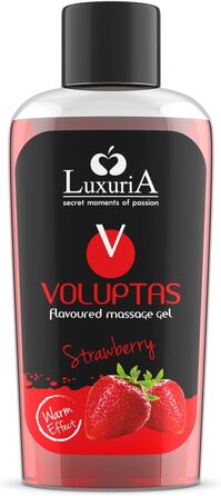 ІНТИМНА Voluptas Strawberry їстівний масажний гель, стимулюючий гель з зігріваючим ефектом для всього тіла, зволожуючим і пом'якшувальним ефектом, зі смаком полуниці, 100 мл