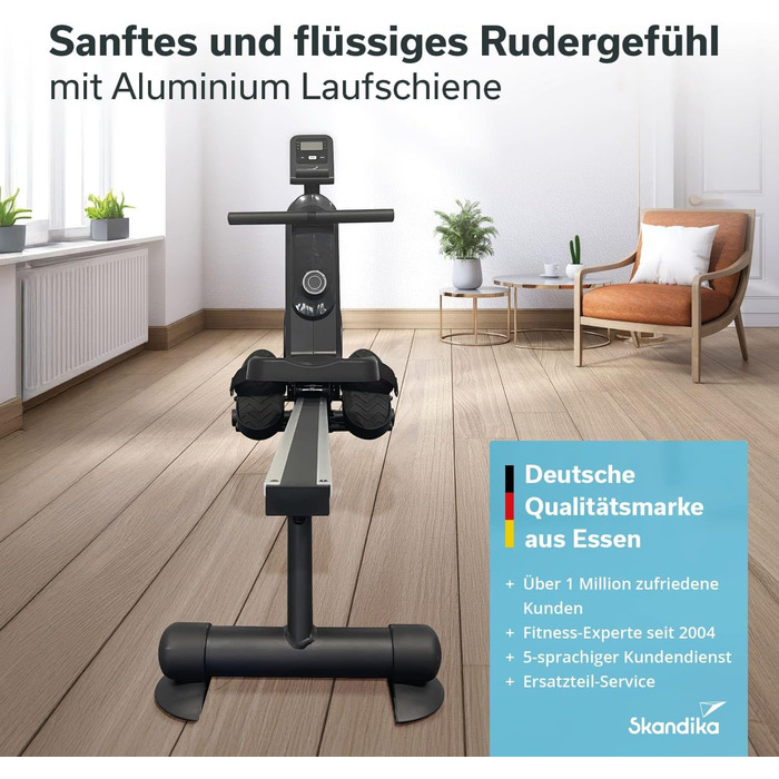 Домашній гребний тренажер Skandika Oxford Pro Гребний тренажер з магнітним опором, 8 рівнями опору, Bluetooth та додатком Kinomap, компактний з функцією підставки, тиха, стабільна алюмінієва рейка