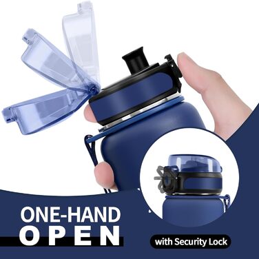 Термос 1 л, герметичний термос, ізольована пляшка без бісфенолу А, пляшка з нержавіючої сталі для спорту, школи, фітнесу, активного відпочинку, кемпінгу, 1000 мл, темно-синій