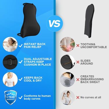 Подушка для спинки Ainiv для офісних крісел, поперекова опорна подушка для спини в автомобілі, вдома, в офісі, поперекова подушка для робочих крісел, автомобільна спинка, накладка на спинку з піни з ефектом пам&39яті, чохол, який можна прати, чорна спинка