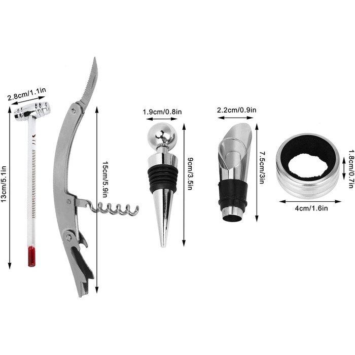 Професійна відкривачка для пляшок, набір з 5 шт. з дерев'яним футляром, подарунковий набір аксесуарів для пляшок вина, штопор для вина, пробка для вина, кільце для вина та термометр