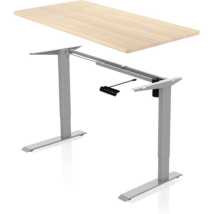 Письмовий стіл з електричним регулюванням висоти - Сірий каркас з одним двигуном та кленовою стільницею 120 x 60 см - Функція пам&39яті - Ергономічний стіл для дітей та дорослих 120 x 60 см Сірий клен