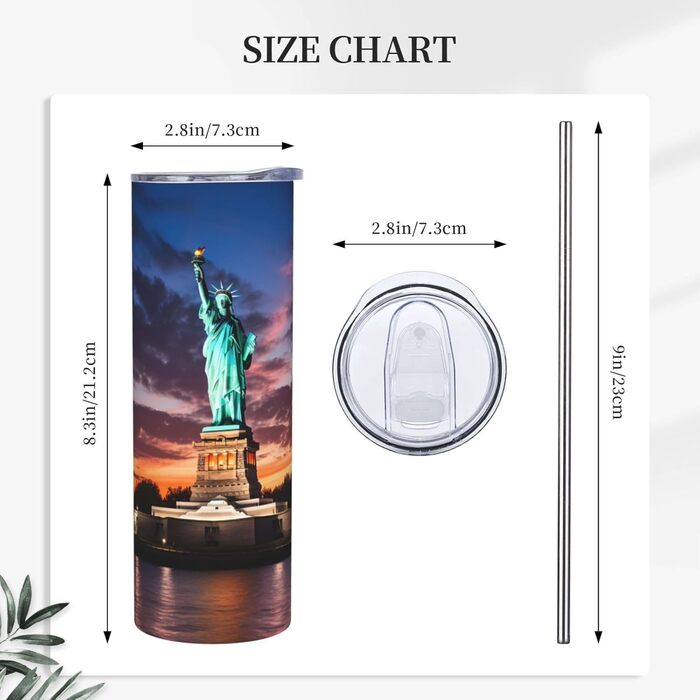 Кухоль з прямою трубочкою, 590 мл, Статуя Свободи, США, друкований, дорожній кухоль, підходить для кемпінгу, офісу та дому