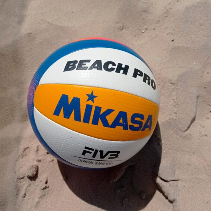 М'яч для пляжного волейболу Mikasa Beach Pro BV550C (FIVB Approved), Професійний, Розмір 5, 10 панелей, Водонепроникний, Синьо-біло-жовтий