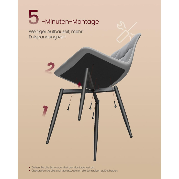 Обідні стільці VASAGLE з оксамитового оздоблення, кухонні стільці (витримують вагу до 120 кг), крісла з регульованими ніжками, сучасні, м&39які, для вітальні, комплект з 4 шт. , сірий сланцевий колір KDC080GN01 Комплект з 4 шт. , сірий сланцевий колір