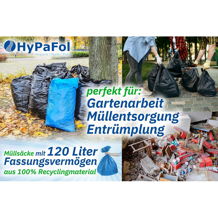 Сміттєві мішки HypaFol 120 л, 250 шт. , жовтий мішок Міцні сміттєві мішки для роздільного збору упаковки та пластику Кольорові сміттєві мішки для роздільного збору відходів Перероблений пластик з високою стійкістю до розривів