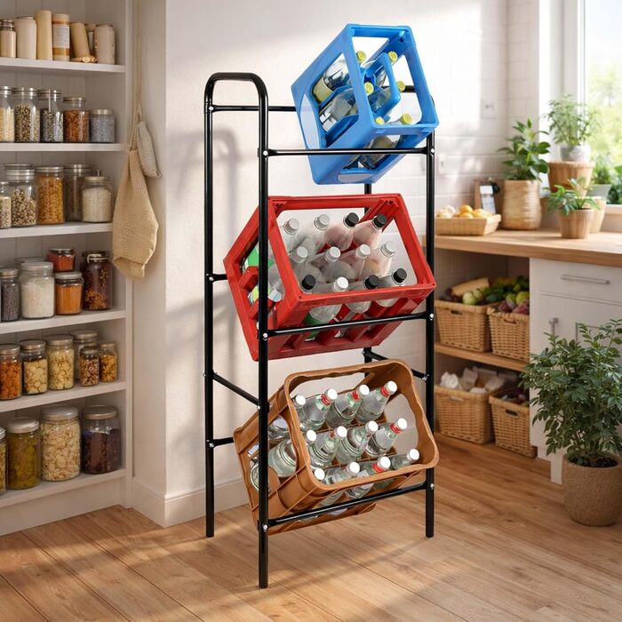 Стелаж для напоїв Wiltec на 3 ящики, сталевий стелаж для ящиків, 50x33x116 см, 20 кг на полицю