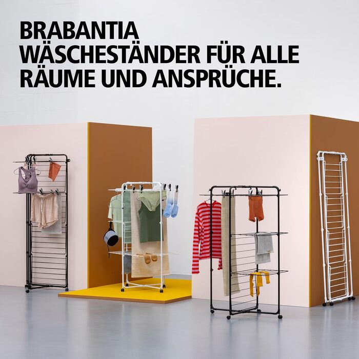 Сушарка для білизни Brabantia HangOn Tower, 23 м (матовий чорний), складана вертикальна сушарка на колесах з гачками для підвішування
