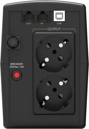 ДБЖ з чистою синусоїдою, 800 ВА / 480 Вт, ДБЖ для ігрових ПК, блоків живлення з активним PFC, Mac та консолей, джерело безперебійного живлення, 2 розетки Schuko, 800 ВА / 480 Вт