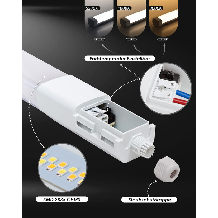 Світлодіодна лампа Allesin Damp Light 36 Вт 4300LM, холодний білий підвальний світильник серії 6500k Водонепроникна лампа для майстерні IP65 Світлодіодна трубка Освітлювальний прилад для вологого приміщення Склад (упаковка 10, 150 см)