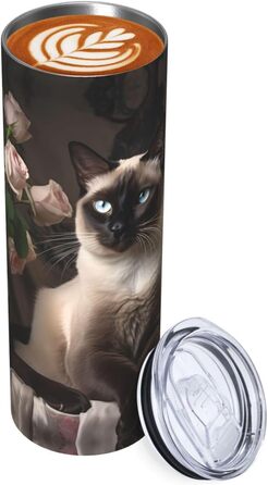 Кухоль з прямою трубочкою, елегантний принт сіамського кота, дорожній кухоль, підходить для кемпінгу, офісу та дому, 590 мл