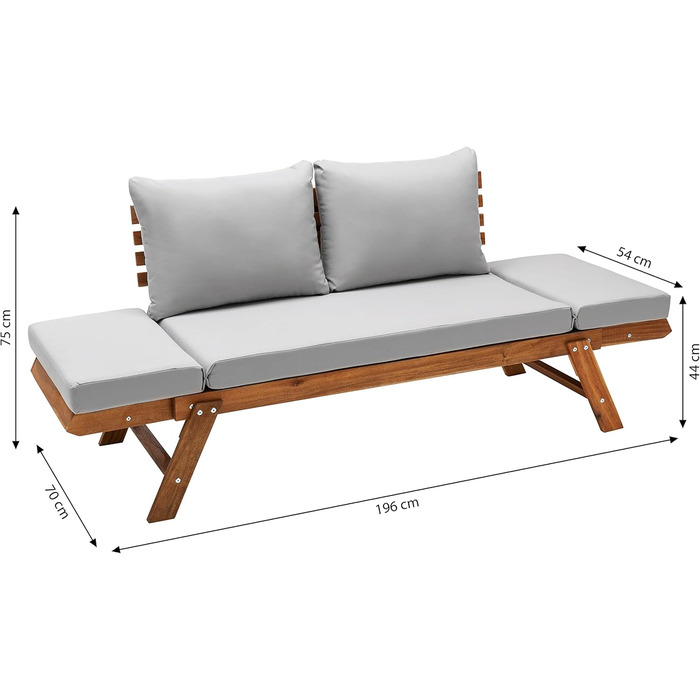 Диван Dehner Garden Furniture Macao, з оббивкою, приблизно 196 x 75 x 70 см, сертифікований FSC акацієве дерево/поліестер, промаслений, коричневий/сірий Сучасний