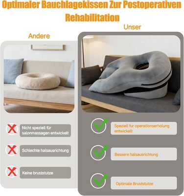 Подушка для сну обличчям вниз, післяопераційна подушка для підтримки, регульований по висоті масажний підголівник для ліжка, обладнання для відновлення після вітректомії сітківки (сірий)
