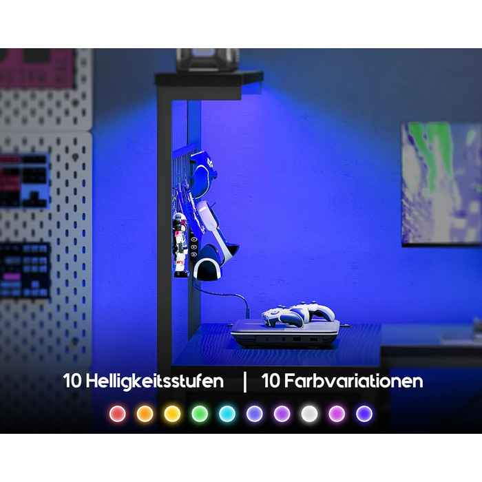 Ігровий стіл Coleshome зі світлодіодним освітленням, 130 x 100 см, двосторонній ігровий стіл з шухлядами та розетками, кутовий стіл з відділенням для зберігання та місцем для зберігання, чорний 130 x 100 см, чорний