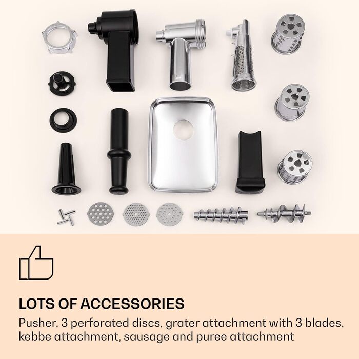 Електрична м'ясорубка Klarstein Mighty Mince - потужність від 500 до 1361 Вт, електрична м'ясорубка з насадками для ковбаси, кеббе