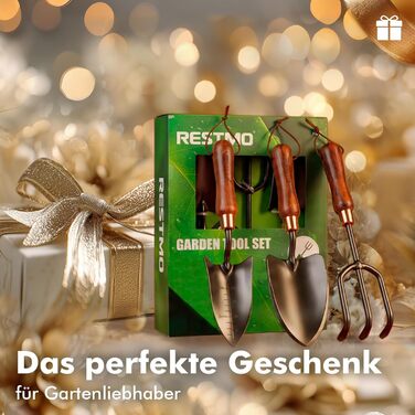 Набір садових інструментів RESTMO (3 предмети) лопата, сапа та вила з вуглецевої сталі з дерев'яними ручками. Ідеальний подарунок для садівників