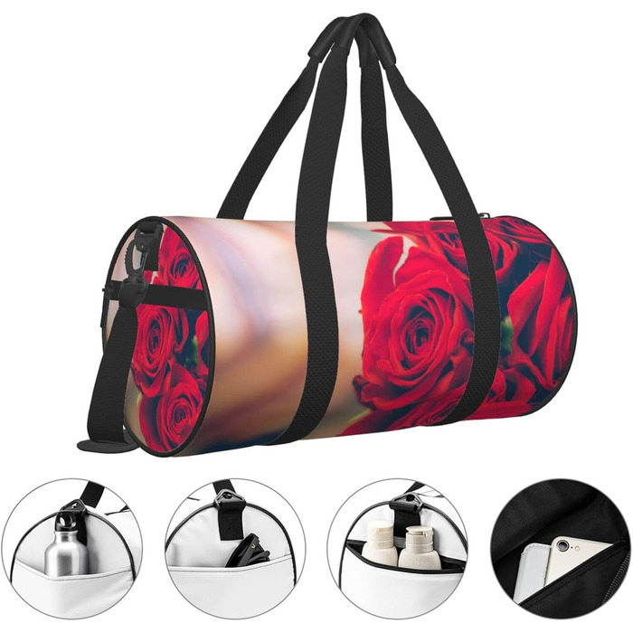 Спортивна сумка, дорожня сумка, красива червона троянда, з принтом, для ночівлі, чорна, універсальний розмір, дорожня сумка