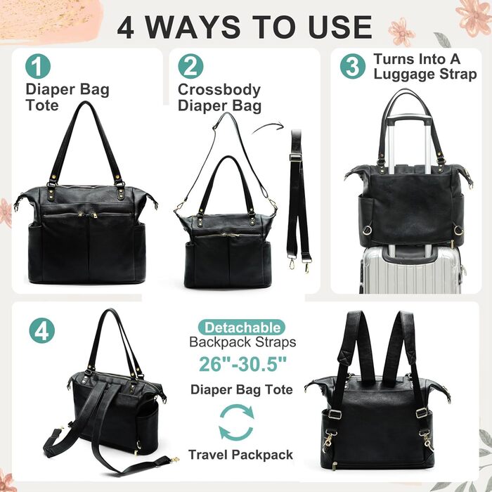 Пеленальна сумка MOMINSIDE, сумка-сумка, шкіряна пеленальна сумка, рюкзак з 14 кишенями для мами, тата, список бажань для дитини,