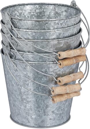 Набір із 5 цинкових горщиків Relaxdays, горщик для трав для кухні, балкону та саду, відро для квітів з оцинкованого металу з ручкою, сріблястий