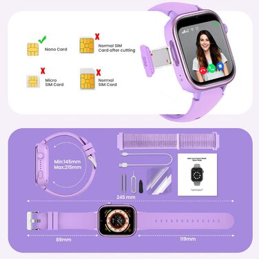 Дитячий смарт-годинник SWGOTA з телефоном та GPS, 1,83-дюймовий дитячий годинник з відеодзвінками/голосовим чатом/SOS/шкільним режимом/SMS/SIM/будильником, дитячий смарт-годинник IP68 з крокоміром та монітором сну, подарунок для дівчаток та хлопчиків, фіо