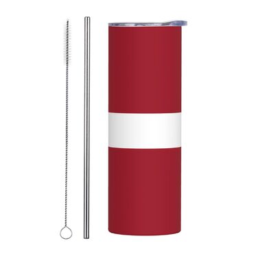 Кухоль з прямою трубочкою, дизайн латвійський прапор, друкований, дорожній кухоль, підходить для кемпінгу, офісу та дому, 590 мл
