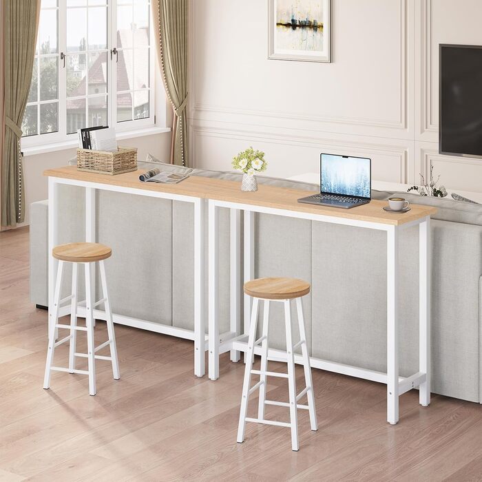 Барний стіл, стіл для бістро, стіл для роботи стоячи, обідній стіл, металевий каркас, стільниця з МДФ, світлий дуб, 120x100x40 см (ШxВxГ) Світлий дуб 120x40x100 см