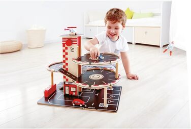 Ігровий набір дерев&39яний гараж від Hape Автомобільний гараж на ТРЬОХ рівнях з автомобілями та вертольотом