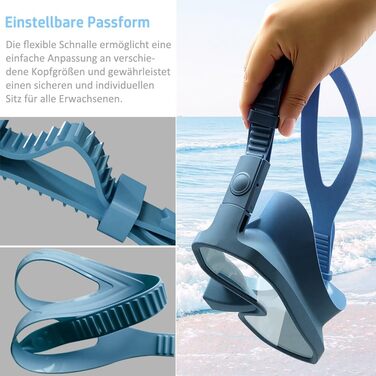 Маска для дайвінгу з трубкою, комплект для дорослої трубки з двошаровим силіконовим обідком із захистом від запотівання та протікання, комплект для підводного плавання, панорамна маска 180, ідеально підходить для підводного плавання та дайвінгу, темно-син