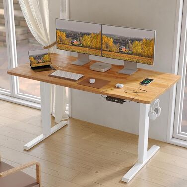 Стіл FEZIBO з регульованою висотою та портами зарядки USB-A та USB-C, 100 x 60 см, стіл для роботи сидячи та стоячи, стіл з електричним регулюванням висоти, ергономічний комп&39ютерний стіл для домашнього офісу, світло-коричневий 100 x 60 см світло-коричн