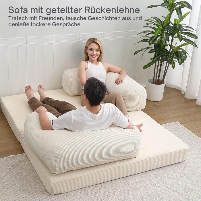 Диван MeMoreCool 4-в-1 без кісток, розкладний диван-ліжко з підлокітниками, розкладним матрацом та кріслом-ліжком, зручний розкладний диван для вітальні та спальні як шезлонг або гостьове ліжко, бежевий