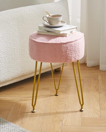 Кругла підставка для ніг, бічний столик для макіяжу, сидіння для туалетного столика, пуф-табурет, для вітальні, спальні, рожевий WBD009P 30Г x 30Ш x 46В см рожевий