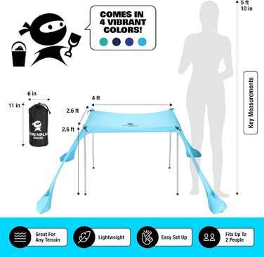 Міні-пляжний намет SUN NINJA від сонця - Маленьке пляжне сонцезахисне вітрило - Пляжний намет UPF50 з сумкою для перенесення - Півтінь - Легкий дорожній сонцезахисний намет - Пляжний намет - Sun Tent Nano Navy