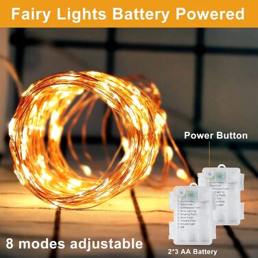 Світлодіодна батарея казкових вогнів, 2x12M 120 світлодіодів з мідного дроту з водонепроникним таймером DIY різдвяні казкові вогні