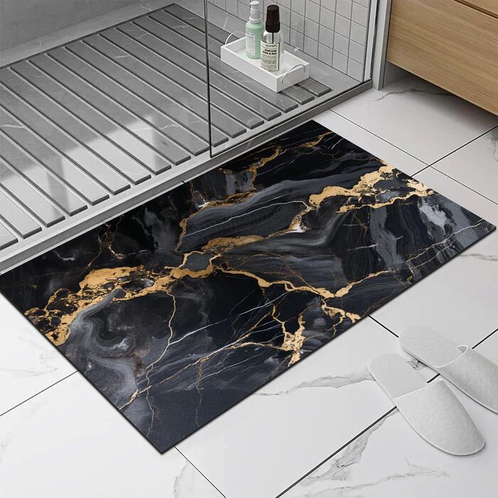 Комплект килимків для ванної comfoyar, 2 шт. и, суперпоглинаючі килимки для ванної з чорним мармуровим візерунком, нековзні, швидковисихаючі килимки для ванної, м&39які килимки для ванної, що миються, 40x60 см 40x50 см