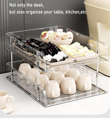 Рівневий органайзер для столу, штабелюваний акриловий лоток для документів, лоток для листів формату А4 та офісного приладдя (прозорий), 3-