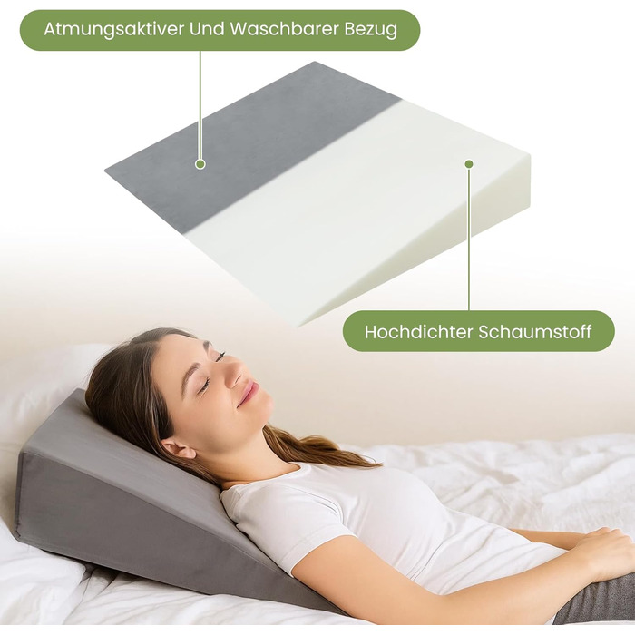 Преміальна клиноподібна подушка для ліжка та дивана 2-зонна система комфорту Подушка для рефлюксу та підняття сну Ергономічний клиноподібний матрац Подушка для читання, подушка для підтримки спини та подушка для ніг (сіра 80 см)