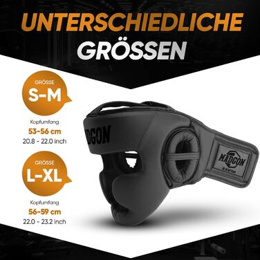 Преміум захист голови, боксерський шолом з ідеальною видимістю та максимальним захистом, захист обличчя для бойових мистецтв, MMA, боксу, кікбоксингу та спарингу, розмір S/M, чорний/чорний