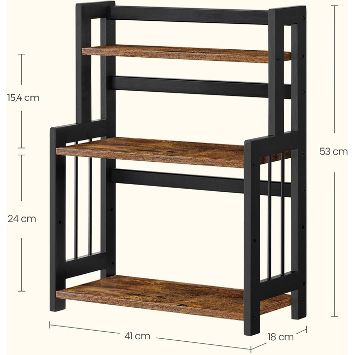 Рівнева полиця для спецій, кухонна полиця, полиця для зберігання, стільниця, бамбукова рама, для кухні, їдальні, офісу, вінтажний коричнево-чорний OFS047B01 3 яруси (41Ш см) вінтажний коричневий чорний, 3-