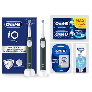 Звукова зубна щітка Oral-B iO 2, колір Лісова зелень, для дорослих, 3 режими чищення, делікатна до ясен, мяка щітка, з аксесуарами (насадки, зарядний пристрій)