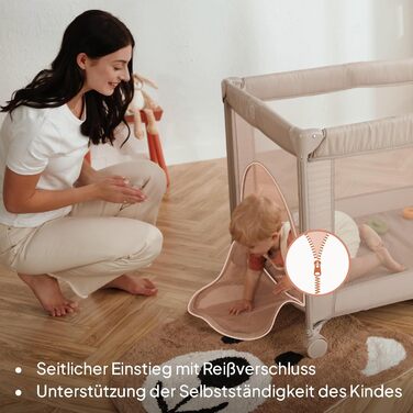 Дитяче ліжечко Lionelo Amelie, від народження до 15 кг, маленьке, складне, м&39який розкладний матрац, 100,5 x 70,5 см, 2 колеса, бічний вхід, дорожня сумка бежевого кольору