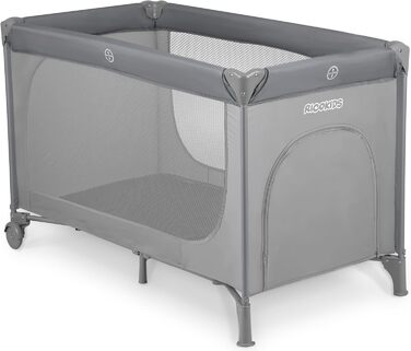 Дитяче ліжечко Ricokids з матрацом 125 x 65 x 78 см, дорожнє ліжечко, вагою до 15 кг, 2 колеса з гальмами, знімний бічний вхід, сумка для перенесення, складна, компактна, світло-сіра, м&39ятна