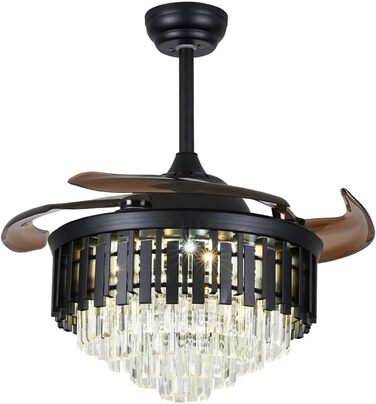 Тиха лампа вентилятора Розкішний кришталевий стельовий вентилятор зі світлом Висувні лопаті люстра вентилятор лампа з пультом дист