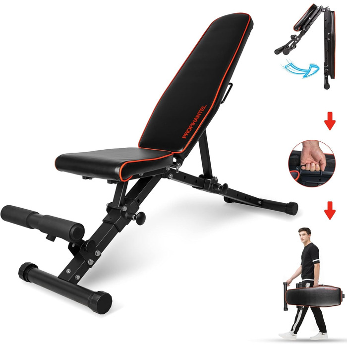 Професійна гантель Складана силова лава класу люкс Компактна та швидка у складанні Регулювання нахилу лави в 21 напрямку Надзвичайна вантажопідйомність 550 кг З опорою для ніг Складана та стабільна тренувальна лава