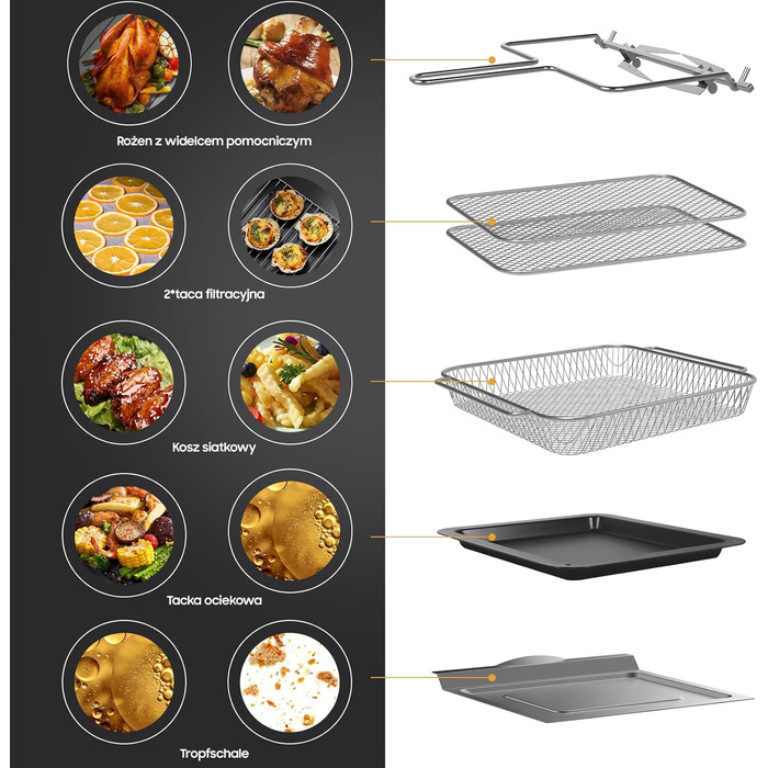 Фритюрниця Iceagle Hot Air Fryer XXL 15 літрів, фритюрниця з 13 програмами, міні-духовка, функція дегідратора, РК-дисплей, з буклетом рецептів та аксесуарами, 1800 Вт 15 л