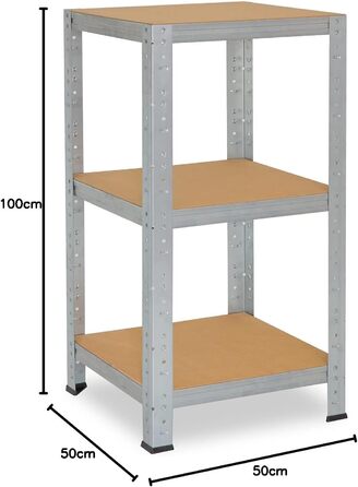 Міцний домашній стелаж, оцинкований/металевий стелаж з 3 полицями/металевий стелаж для підвалу, гаражний стелаж, стелаж для майстерні або стелаж для зберігання/змішаний металевий стелаж з вантажопідйомністю 175 кг В 100см / Ш 50см / Г 50см, 100x50x50