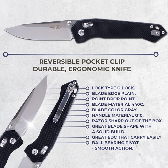 Складаний кишеньковий ніж, лезо з нержавіючої сталі 440C, ергономічна рукоятка G10 з кліпсою, полювання, риболовля, кемпінг, папка