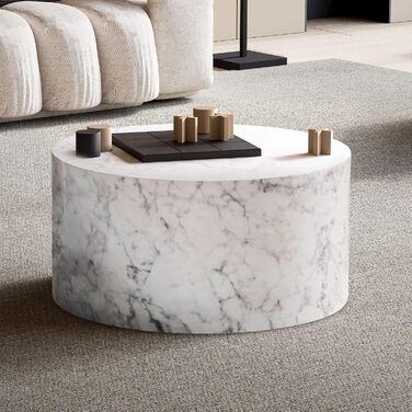 Кавовий столик FineBuy MONOBLOC 60x60x30 см, круглий дизайнерський стіл для вітальні, сучасний білий диванний столик