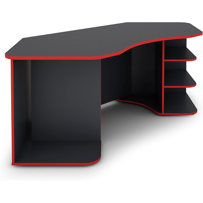 Стіл/ігровий стіл byLIVING THANATOS антрацитового кольору з червоними краями/кутовий стіл з великою кількістю місця для зберігання та стільницею XXL/комп&39ютерний стіл/робочий стіл для ПК/198x76x85 см (ШxВxГ)